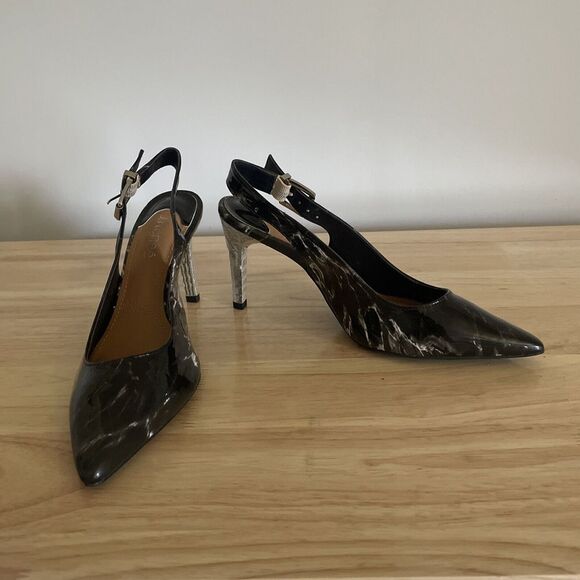 J. Renee Masiela Black Marble Metal Heel High Taper Toe Sling Memory Foam 7.5 M - Picture 8 of 12